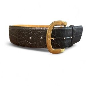 Belts West Black crocodile-embossed genuine leather belt with gold tone buckle